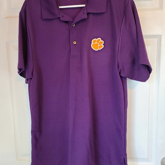 (1420) Clemson Tiger's Short Sleeve  3 Button Polo Shirt, Size: 2XL, Purple - Picture 3 of 10